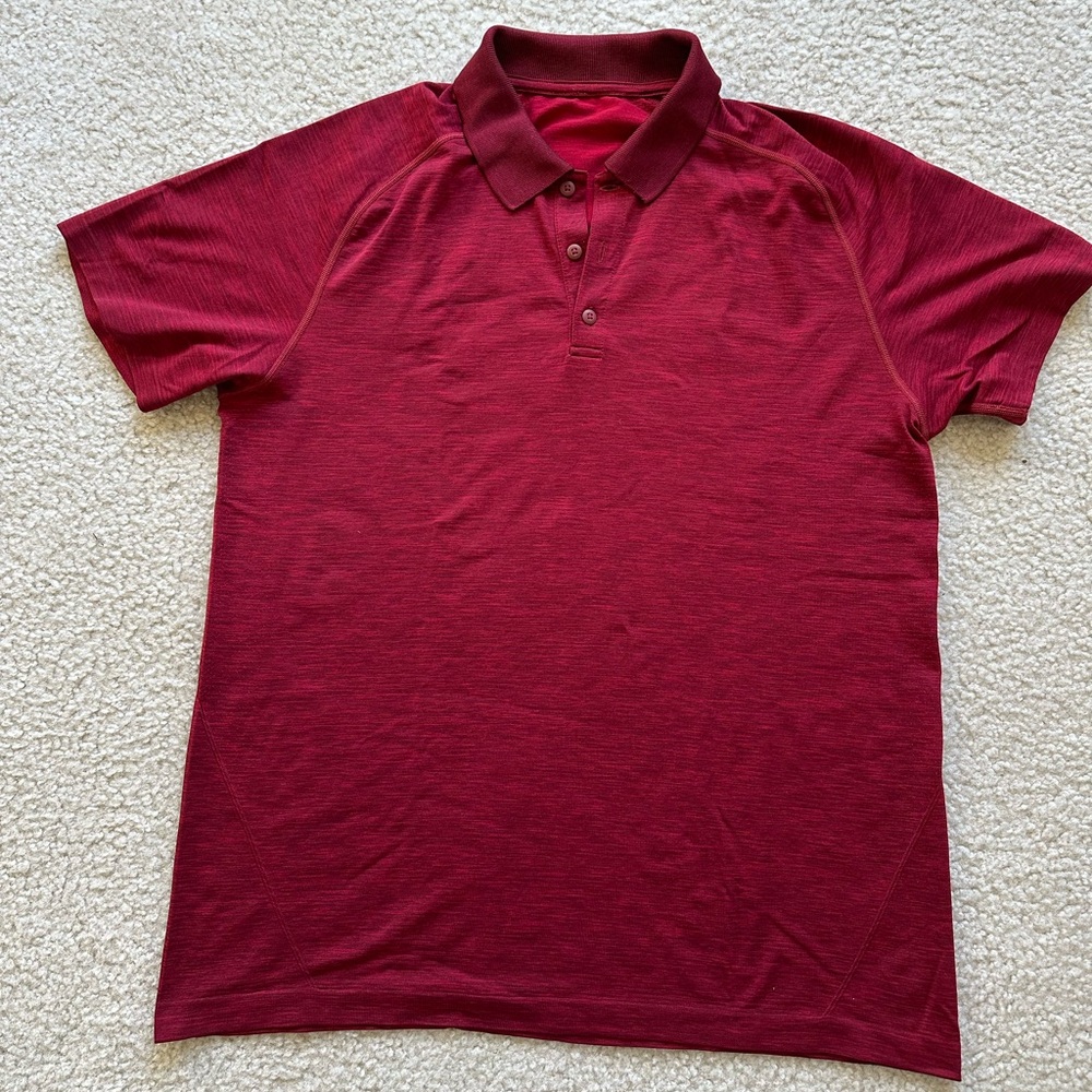 Lululemon Men's Metal Vent Tech Polo Shirt Performance Stretch Maroon/red Sz XL